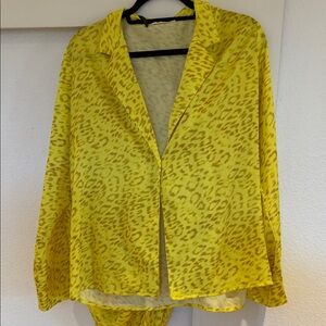Yellow Leopard Print Blazer Skirt Set
